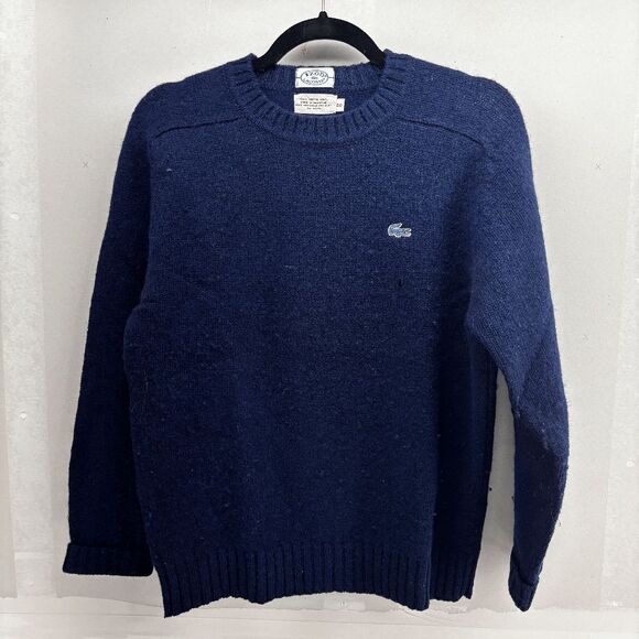 Vintage 80s Lacoste Izod Navy Cable Knit Virgin Wool Sweater Womens Small READ - Picture 1 of 5
